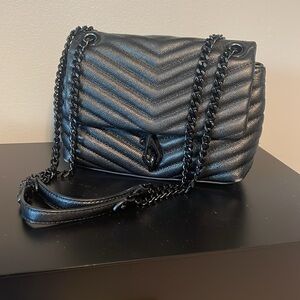 Rebecca Minkoff Small Black Vegan Leather Chevron Cross Body Bag